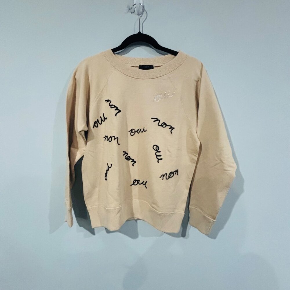 NWT JCrew Women's "Oui Non" Embroidered Sweatshirt Size S